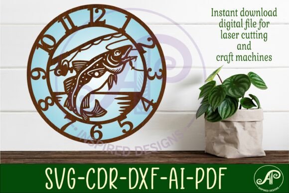 Atlantic Cod Fishing Wall Clock Laser Cut Templates