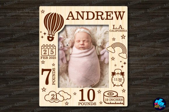 Baby Announcement Photo Frame Laser Cut Design