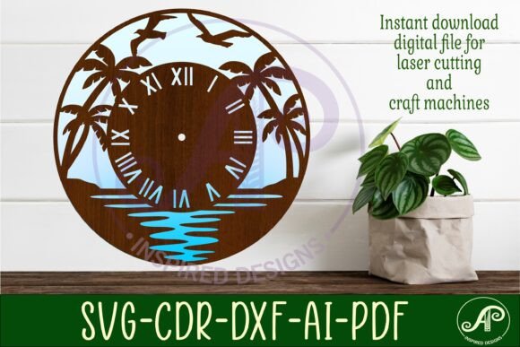 Beach Scene Clock Wall Clock Laser Cut Design