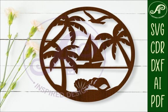 Coastal Charm: Beach and Sail Boat Wall Art Sign, SVG