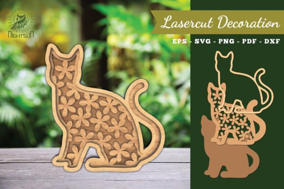 Flowers Cat Laser Cut Decoration SVG 2