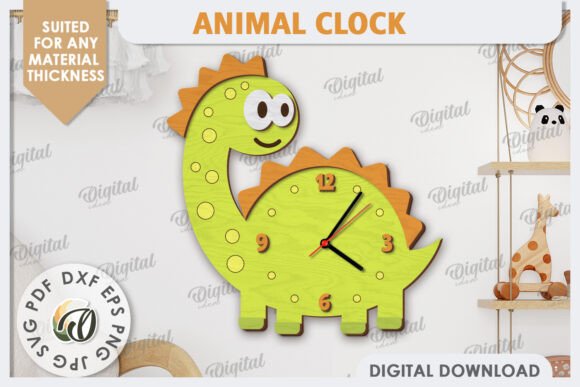 Laser Cut Dinosaur Wall Clock Design