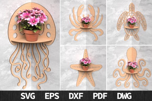 Ocean Corner Shelf Bundle Laser Cut: Coastal Decor Files