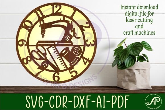 Sewing Clock Wall Clock Laser Cut Files