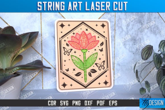 String Art Flower: Paintings Threads & Laser Cut Designs