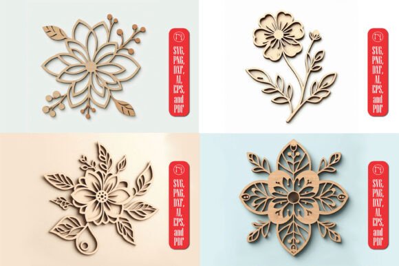 Wooden Flower Laser Cut SVG Bundle